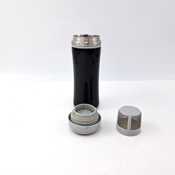 Davids Tea Travel Mug - Timolino 12 oz with Steeper and Tea Compartment Black - Picture 2 of 7